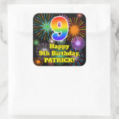 9de verjaardag: Fun Fireworks Kijk, regenboog # 9 Vierkante Sticker (Tas)