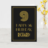 9de verjaardag: Kunst Deco Geïnspireerde look "9"  Kaart (Gele Bloem)