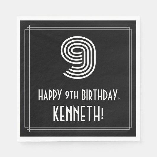 9de verjaardag: Kunst Deco Geïnspireerde look "9"  Servet (Voorkant)