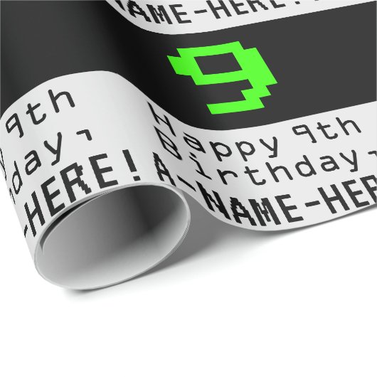 9de verjaardag - Nerdy / Geeky Style "9" en naam Cadeaupapier (Rol Hoek)