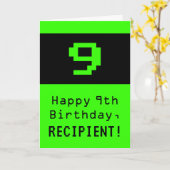 9de verjaardag: Nerdy / Geeky Style "9" en naam Kaart (Gele Bloem)