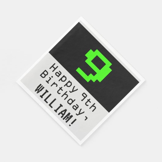 9de verjaardag - Nerdy / Geeky Style "9" & naam Servet (Hoek)