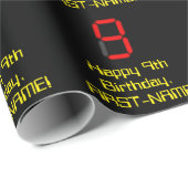 9de verjaardag: Red Digital Clock Style "9" + naam Cadeaupapier (Rol Hoek)