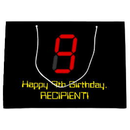 9de verjaardag: Red Digital Clock Style "9" + naam Groot Cadeauzakje