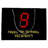 9de verjaardag: Red Digital Clock Style "9" + naam Groot Cadeauzakje (Achterkant)