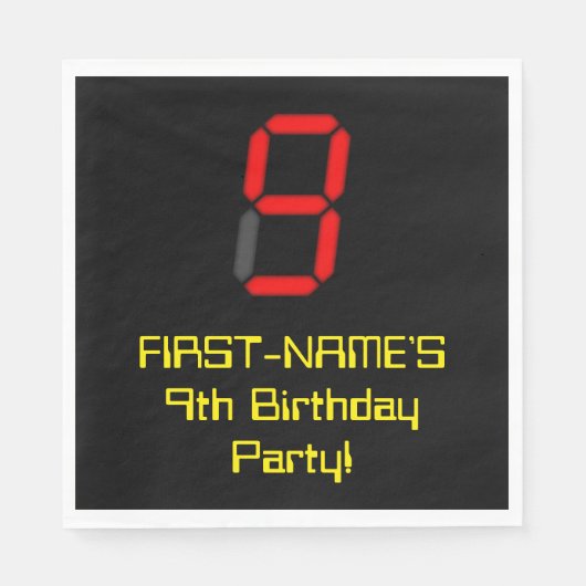 9de verjaardag: Red Digital Clock Style "9" + naam Servet (Voorkant)