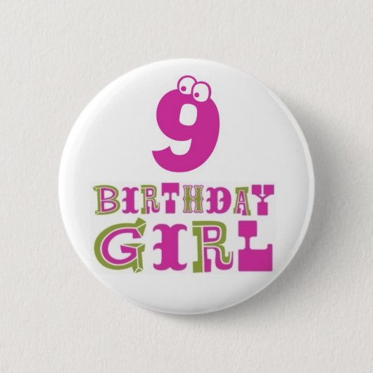 9de verjaardag van de Button voor meisjes (Voorkant)