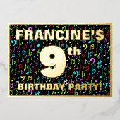 9de verjaardag van de feestdag - Fun, kleurrijke m Folie Uitnodiging (Voorkant)