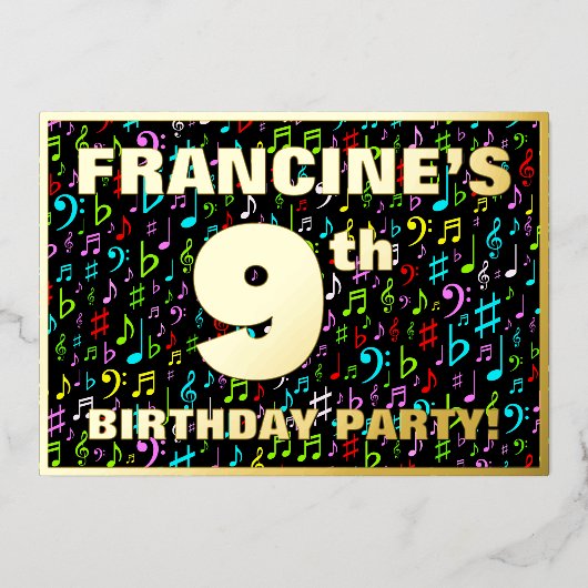 9de verjaardag van de feestdag - Fun, kleurrijke m Folie Uitnodiging (Voorkant)