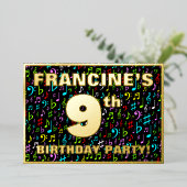 9de verjaardag van de feestdag - Fun, kleurrijke m Folie Uitnodiging (Staand Voorkant)