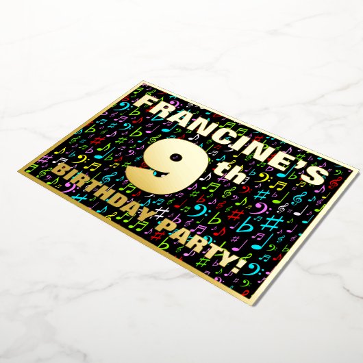 9de verjaardag van de feestdag - Fun, kleurrijke m Folie Uitnodiging (Gedraaid)