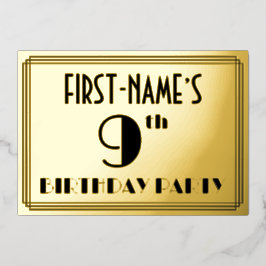 9de verjaardag van de geboorte: Art Deco Kijk "9"  Folie Uitnodiging