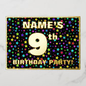 9de verjaardag van de geboorte - Fun, kleurrijk st Folie Uitnodiging (Voorkant)