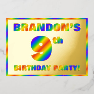 9de verjaardag van de geboorte — Fun, regenboogspe Folie Uitnodiging