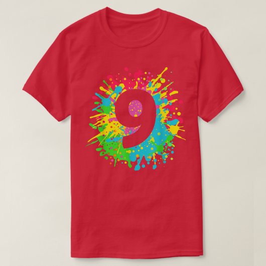 9de verjaardag van de verfspatten voor kinderen, m t-shirt (Design voorkant)