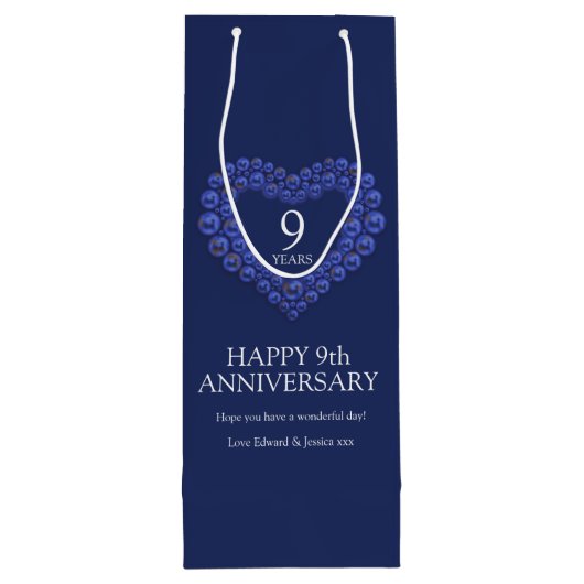 9de verjaardag van het huwelijk Lapis Lazuli hartb Wijn Cadeautas (Achterkant)