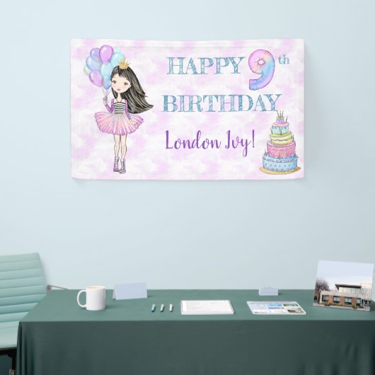 9de verjaardag van het meisje Princess Lavender Tu Spandoek (Beurs)