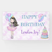 9de verjaardag van het meisje Princess Lavender Tu Spandoek (Horizontaal)