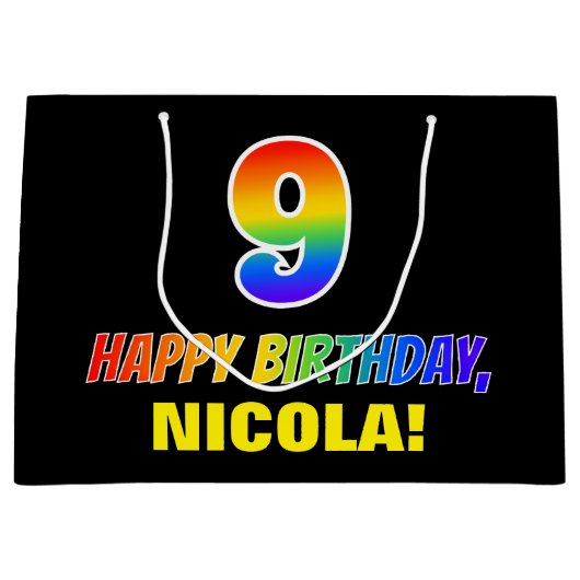 9de verjaardag: Vet, Vun, eenvoudig, regenboog 9 Groot Cadeauzakje (Voorkant)