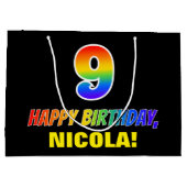 9de verjaardag: Vet, Vun, eenvoudig, regenboog 9 Groot Cadeauzakje (Achterkant)