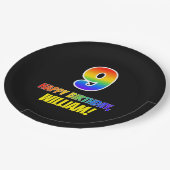 9de verjaardag: Vet, Vun, eenvoudig, regenboog 9 Papieren Bordje (Gekanteld)