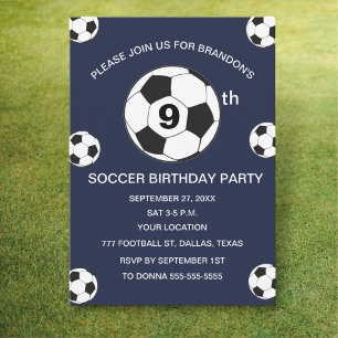 9de verjaardagsfeestje voetbal blauw jongens sport kaart