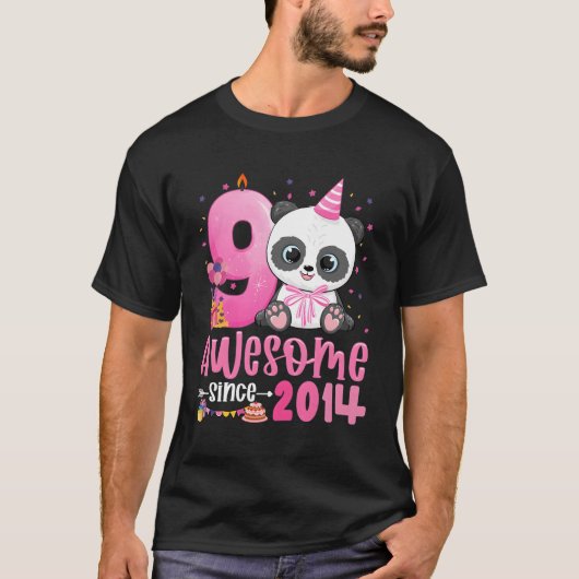 9e 9 jaar oude panda Geweldige sinds 2014 T-shirt (Voorkant)