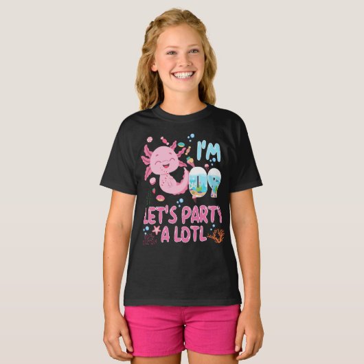 9e ben ik 9-jarige meisje Axolotl-oversteekcadeaut T-shirt (Voorkant volledig)