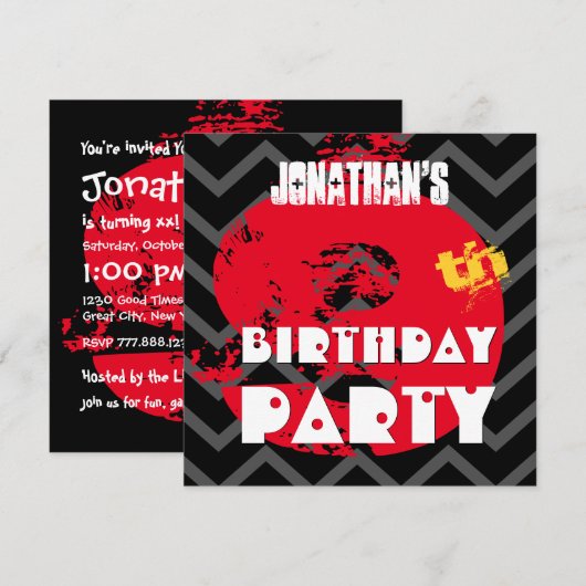 9e Birthday Party Grunge and Chevrons A09 Kaart (Voorkant / Achterkant)