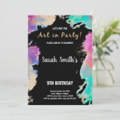9e Black Paarse Paint Verjaardagsuitnodigingen Kaart (Staand voorkant)
