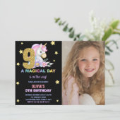 9e Bloemeneenhoorn Verjaardag Uitnodigingen met fo (Staand voorkant)