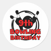 9e bowling verjaardag ronde sticker (Voorkant)