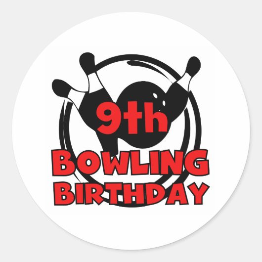 9e bowling verjaardag ronde sticker (Voorkant)