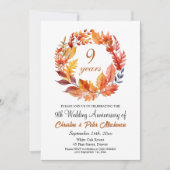 9e bruiloft Jubileum Herfst Floral Garland Kaart (Voorkant)