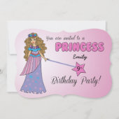 9e Dag Uitnodiging Roze Prinses w / Sparkly Wand (Voorkant)