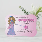 9e Dag Uitnodiging Roze Prinses w / Sparkly Wand (Staand voorkant)
