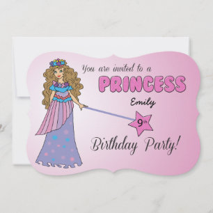 9e Dag Uitnodiging Roze Prinses w / Sparkly Wand