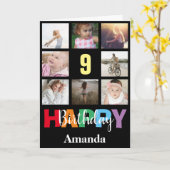 9e Gelukkige Verjaardag Fotocollage Modern Zwart Kaart (Gele Bloem)