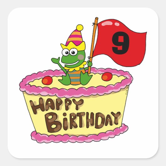 9e gelukkige verjaardag vierkante sticker (Voorkant)
