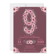 9e grote verjaardag Girl Pink Flowers Green Foliag