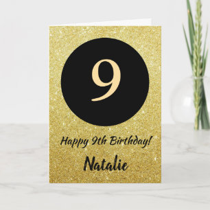 9e Happy Birthday Zwart en Goud Glitter Kaart