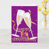 9e huwelijksjubileum champagne viering kaart (Gele Bloem)