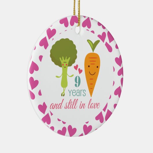 9e Jubileum Kute Couples Keramisch Ornament (Rechts)