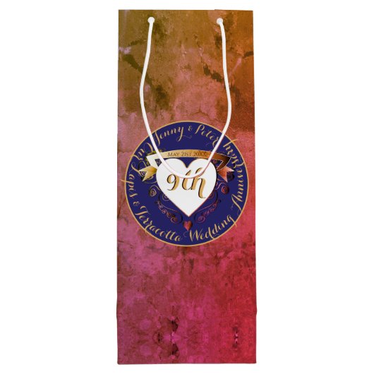 9e Jubileum Terracotta & Lapis Gift Bag Wijn Cadeautas (Achterkant)