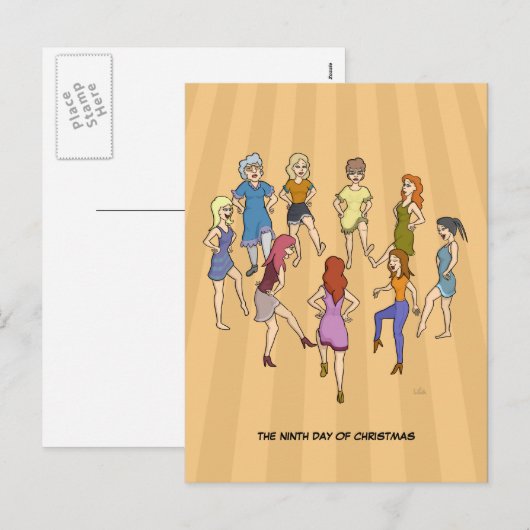 9e Kerstdag (9 Dansende Dames) Briefkaart (Voorkant / Achterkant)