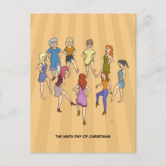 9e Kerstdag (9 Dansende Dames) Briefkaart (Voorkant)