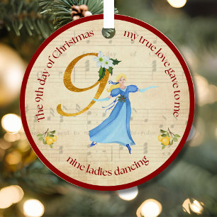 9e Kerstdag Negen dames die dansen Metalen Ornament