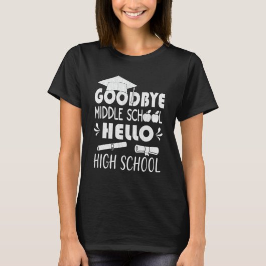 9e klas Afstuderen Hallo Vaarwel Middelbare School T-shirt (Voorkant)