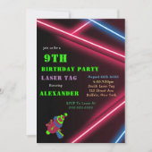 9e Neon Birthday Laser Label Party-uitnodigingen (Voorkant)