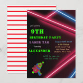 9e Neon Birthday Laser Label Party-uitnodigingen (Voorkant / Achterkant)